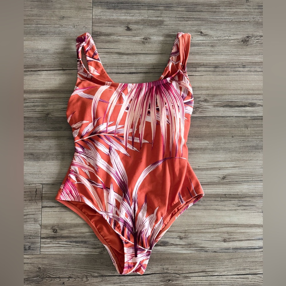 Kona Sol Orange and Pink One Piece Swimsuit Vibrant Design